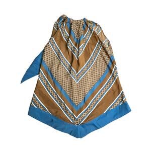 CHER | Hippie 70s S Blue Brown Bow Tie Neckline Pointed Hem Halter Tank Top